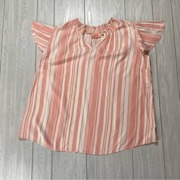 EVRI Women's Pink & White Striped Short Sleeve Blouse Size 1X New - Picture 1 of 8